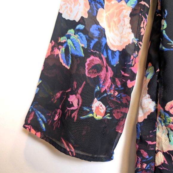 Xhilaration Black Pink Blue Floral Sheer Long Sleeve Dress Small - Picture 6 of 9